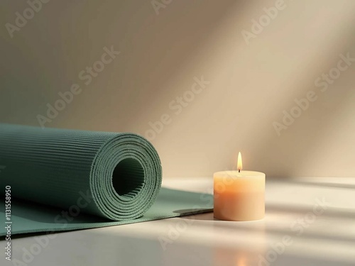 exercise mat and a burning candle