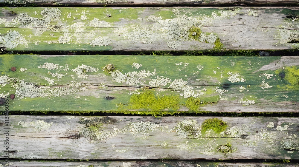 Fototapeta premium Weathered boat plank texture with algae moss and salt