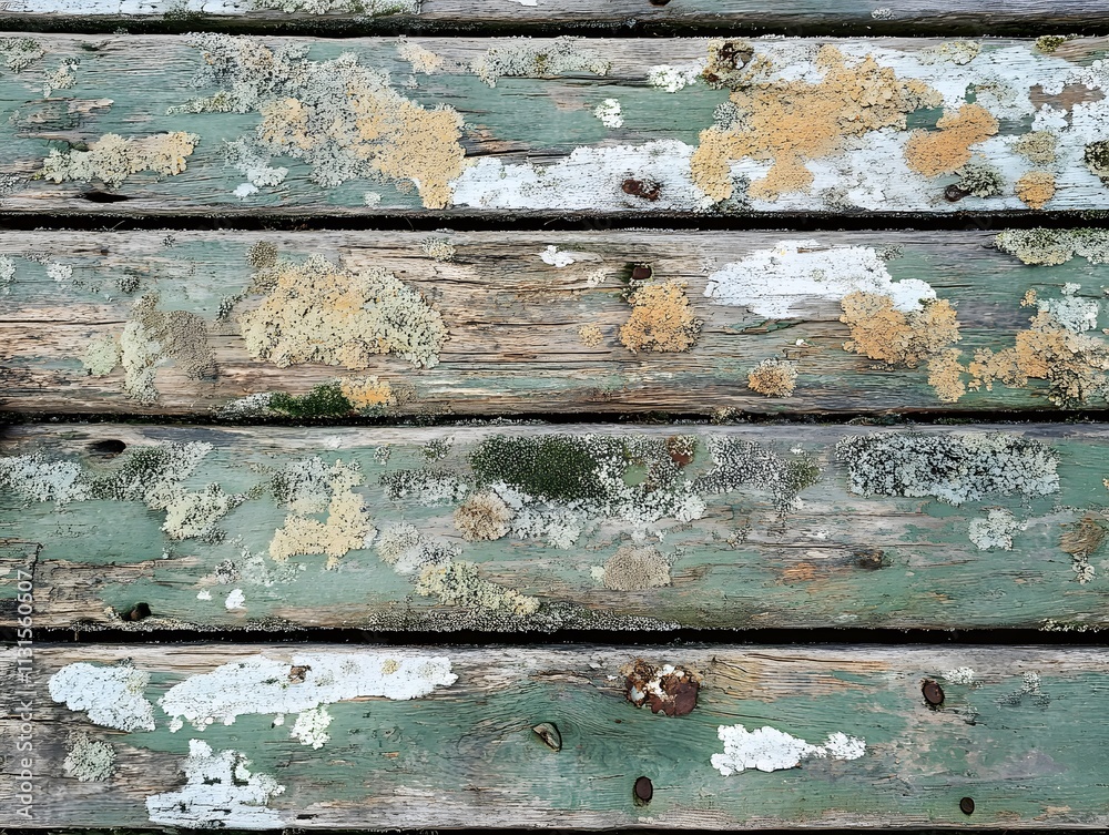 Fototapeta premium Weathered boat plank texture with algae moss and salt