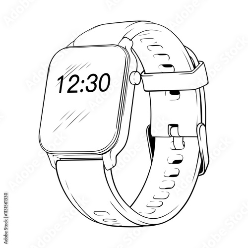 vector line art drawing illustration of a watch