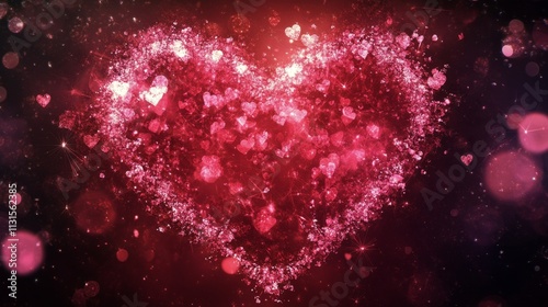 Heart shape made of sparkling pink particles creates a romantic atmosphere