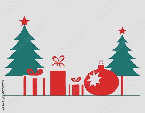 Merry Christmas and happy new year banner with red product display cylindrical shape and christmas tree and Light art decoration