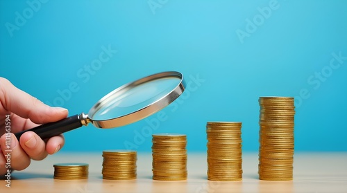 Money makes money investment concept to increase capitalize value growth of financial bank savings coin income and fortune monetary improvement of gold wealth coins assets in economy market revenue