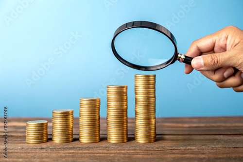 Money makes money investment concept to increase capitalize value growth of financial bank savings coin income and fortune monetary improvement of gold wealth coins assets in market economy revenue AI