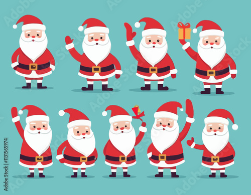 Set of cute funny Santa Claus different poses. Christmas holiday