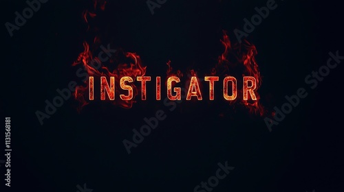 A striking fiery text spelling 'INSTIGATOR' against a dark background, evoking a sense of intensity and drama.