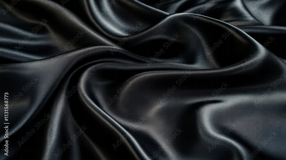 Fototapeta premium Blurred black silk fabric. Iridescent and shining like a star in the night sky, It has a taffeta-like body but a smooth surface that creates a subtle sheen 