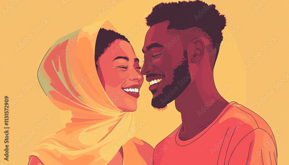 Obraz premium Stylized Illustration of a Black Couple