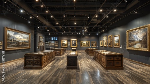 Wallpaper Mural Spacious art gallery with antique display cases, showcasing various paintings, in a modern setting. Torontodigital.ca