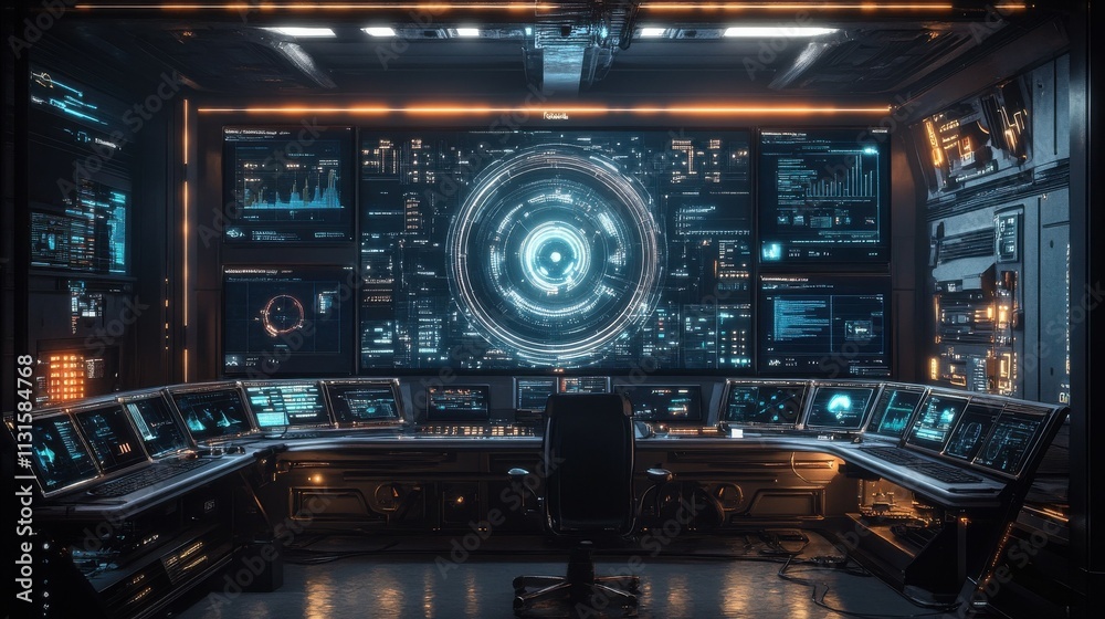 Obraz premium Digital command center with interactive dashboards.