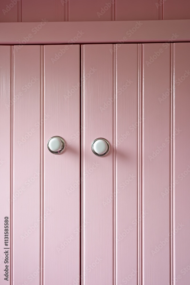 Obraz premium Pink Wooden Cabinet Doors With White Knobs