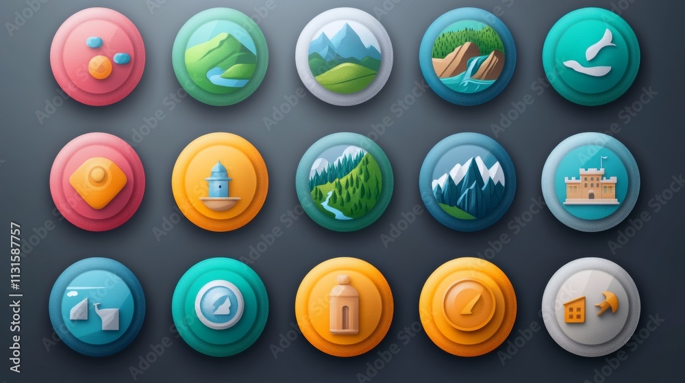 Colorful Set of Location, Places, Travel and Destination Pin Icons and ...