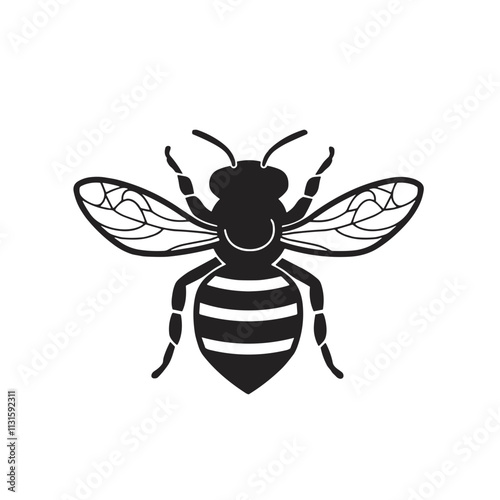  Minimalist bee illustration, black line art, nature and pollination symbol