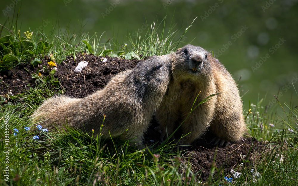 Cuddling marmots in karwendel alps, austria