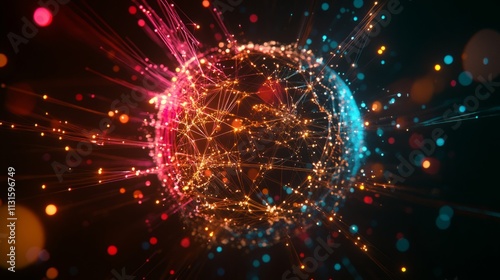 A vibrant scene of interconnected glowing nodes and lines forming a globe, representing the expansion and success of a global business network