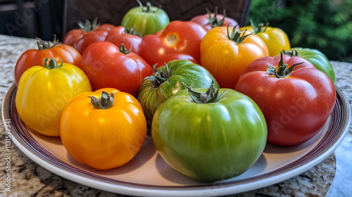 Lunch layout with colorful tomatoes and hot pepper. Healthy food delivery background. photo