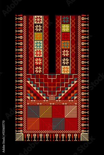 Embroidery vector Tatreez template , Palestinian fashion neck ornament