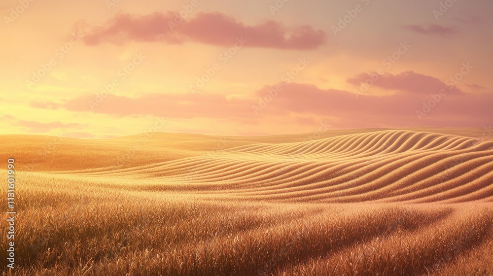 Fototapeta premium Tranquil Landscape of Endless Rolling Corn Fields