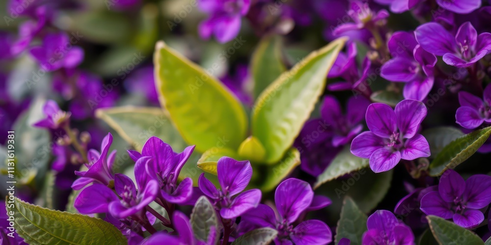 Obraz premium Close-up of delicate purple flower petals and leaves in a natural setting, detail, delicate