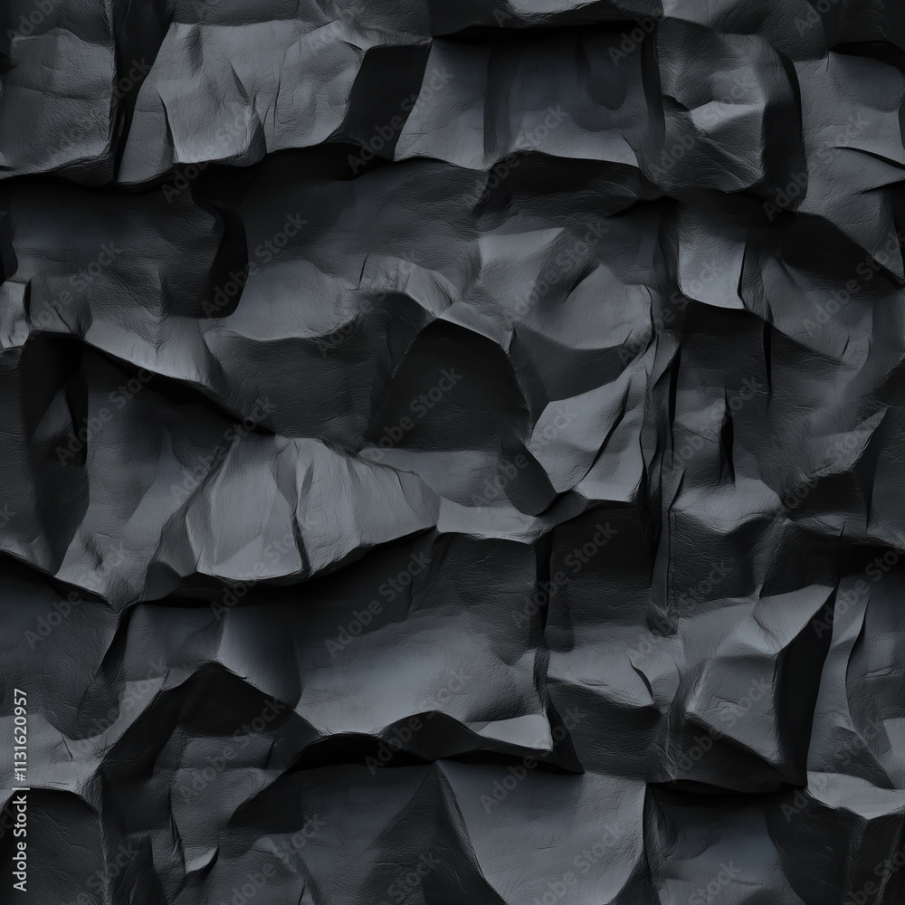Obraz premium seamless pattern black folded stone wall texture with detailed surface and abstract shapes for 3d rendering or backgrounds