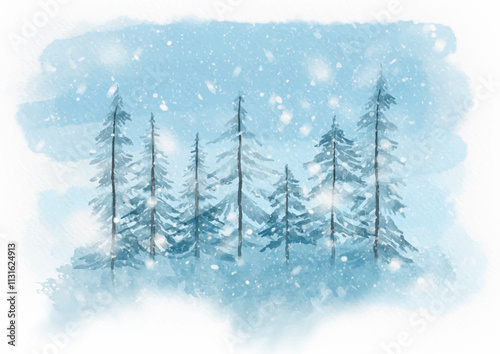 Watercolour Forest Winter Landscape Scenery