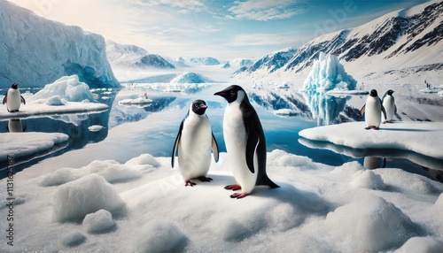 Penguin on ice in polar regions 
