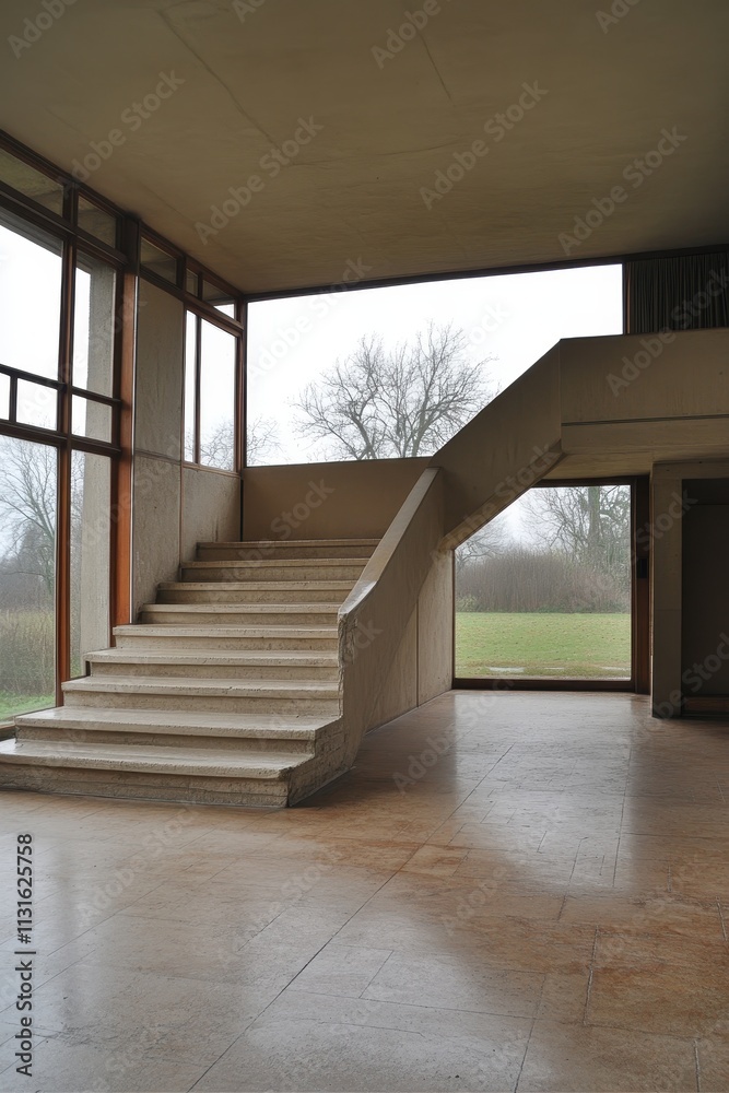 Obraz premium Modern Architecture Interior Staircase and Windows