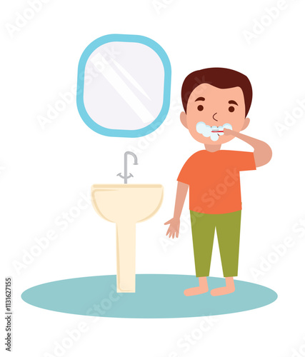 Toothbrush vector illustration. Kid brushing teeth vector design. Daily routine illustration.