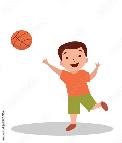 Playing basketball vector illustration. Kid playing basketball vector design.