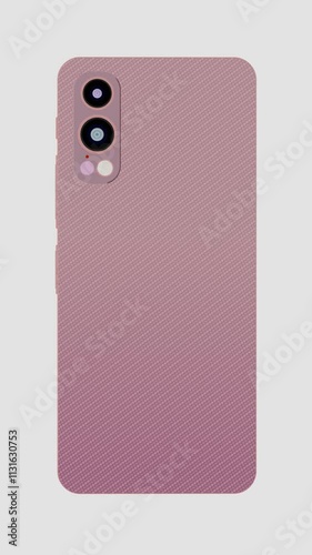 Modern smartphone with pink textured back cover rotating in seamless loop