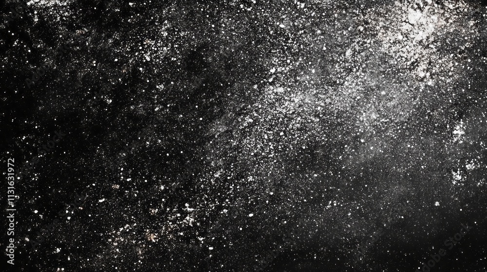 Obraz premium White black glitter texture abstract banner background with space. Twinkling glow stars effect. Like outer space, night sky, universe. Rusty, rough surface, grain.