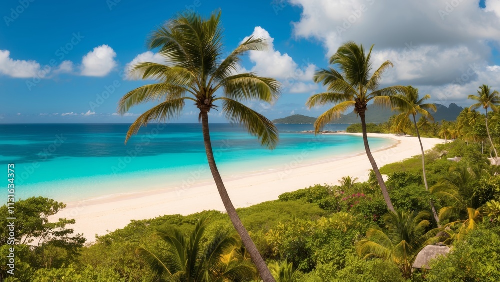 Fototapeta premium Panoramic view of tropical beach with turquoise sea