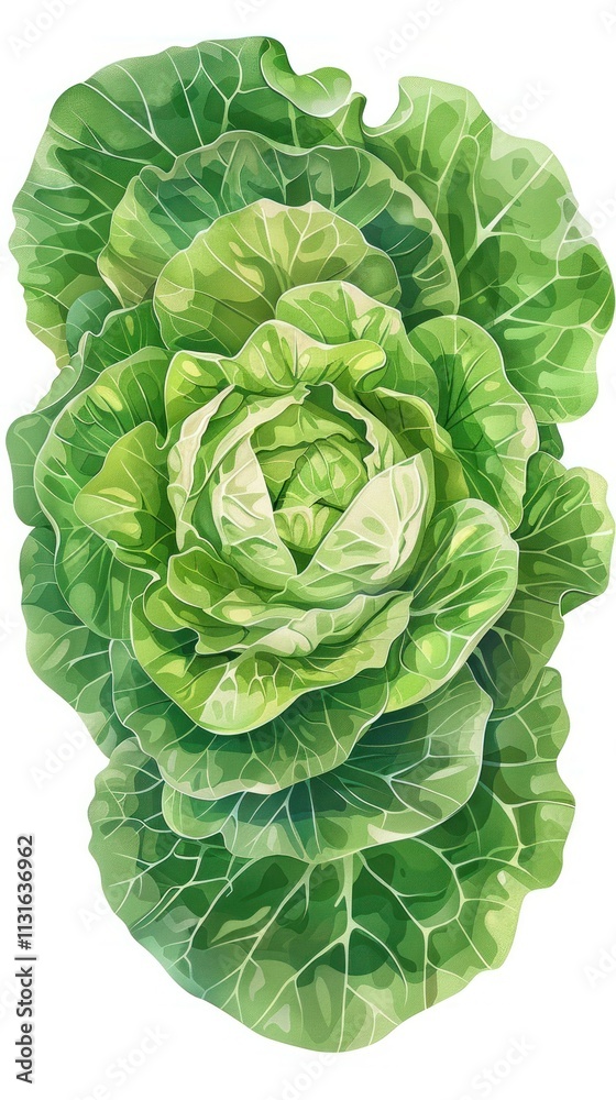 Fototapeta premium Close up view of fresh lush green leafy cabbage or lettuce vegetable in an organic farm or garden setting Healthy natural produce for cooking and recipes