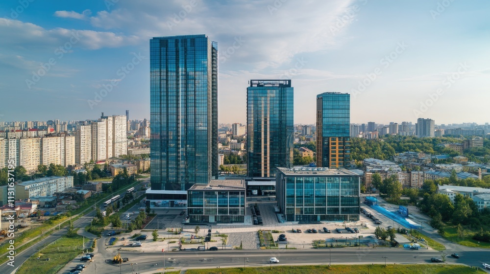 Fototapeta premium Image of high-rise office complexes in the city center