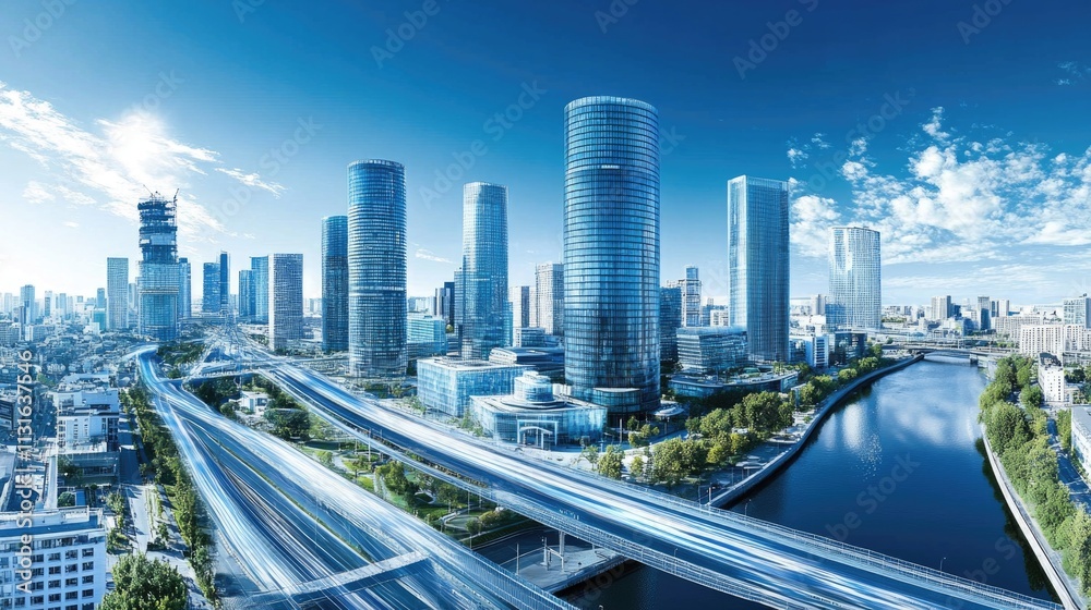 Fototapeta premium Image of high-rise office complexes in the city center