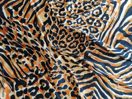 Animal Print Scarf; A Blend of Tiger and Leopard Motifs photo