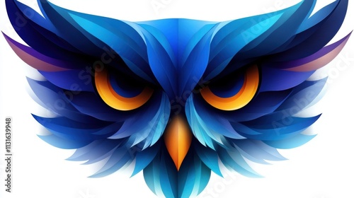 Stylized owl illustration in bold blue and orange tones, perfect for logos, branding, or nature-related projects, Its modern design adds a unique touch to any creative work, photo