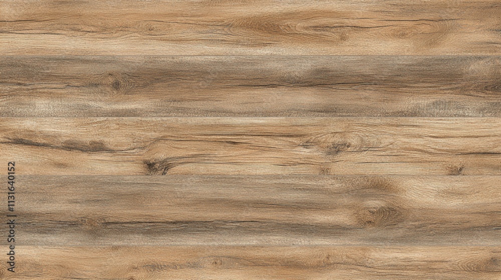 Naklejka premium A weathered brown rustic wooden table with a bright finish, complemented by a wooden wall and parquet laminate flooring, creates a textured wood backdrop. 