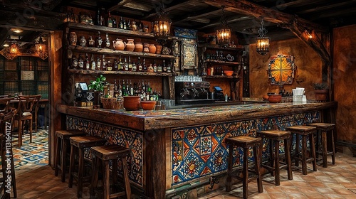 traditional cantina with bar counter mexican interior