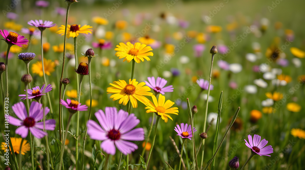 Fototapeta premium Vibrant wildflowers blooming in a meadow