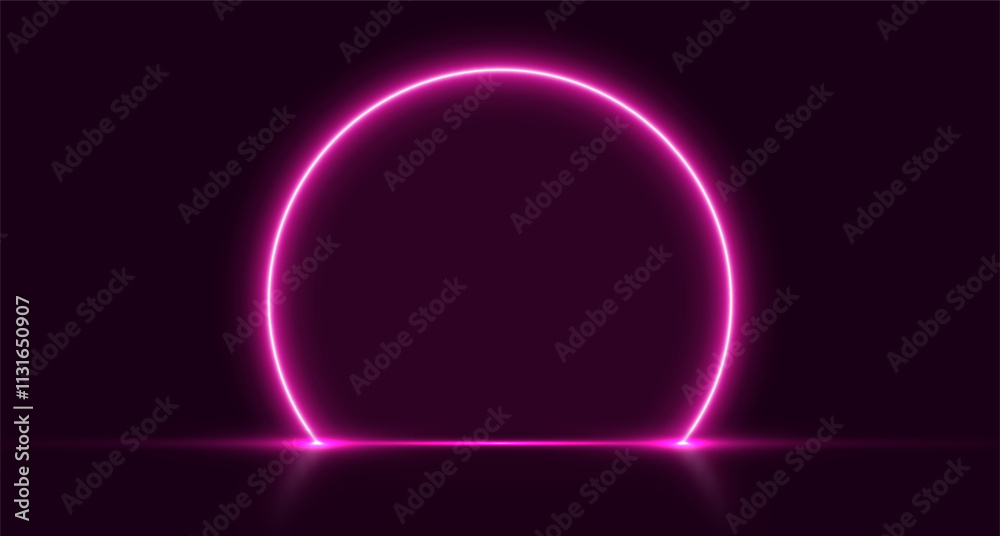 Obraz premium Neon arch, pink glowing portal, futuristic circle stage, magic gate background. Vector illustration.
