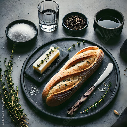 product, produce, commodity  modern with artisan bread service in professional design setting