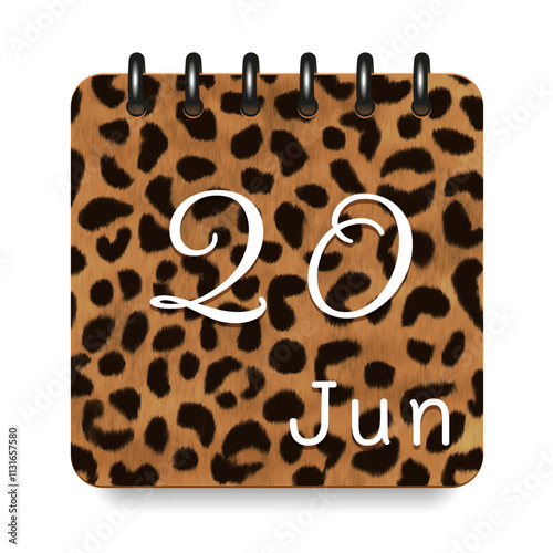 20 June. Leopard print calendar daily icon. White letters. Date day week Sunday, Monday, Tuesday, Wednesday, Thursday, Friday, Saturday.