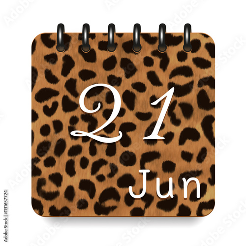 21 June. Leopard print calendar daily icon. White letters. Date day week Sunday, Monday, Tuesday, Wednesday, Thursday, Friday, Saturday.