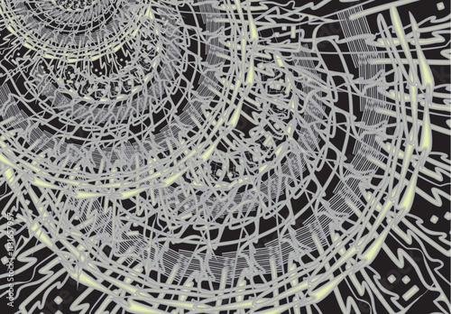 Futuristic linear backdrop for interior solutions or covers. Chaotic semicircle elements like a metal constructions for fashion trends, business concepts, fabrics, tiles, prints, posters, etc. Vector