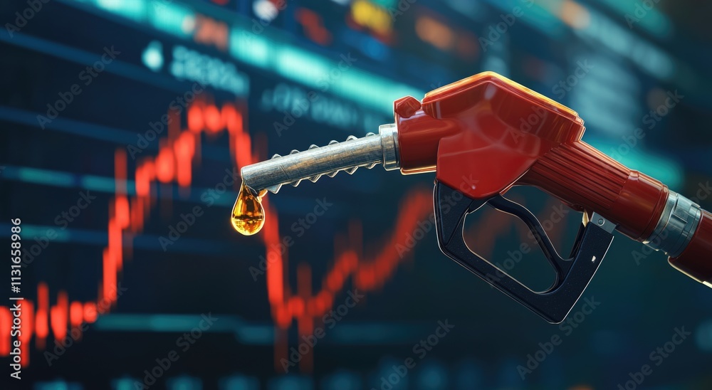 gasoline petroleum fuel nozzle with blurred background of oil price graph of the energy market business on a global industrial.