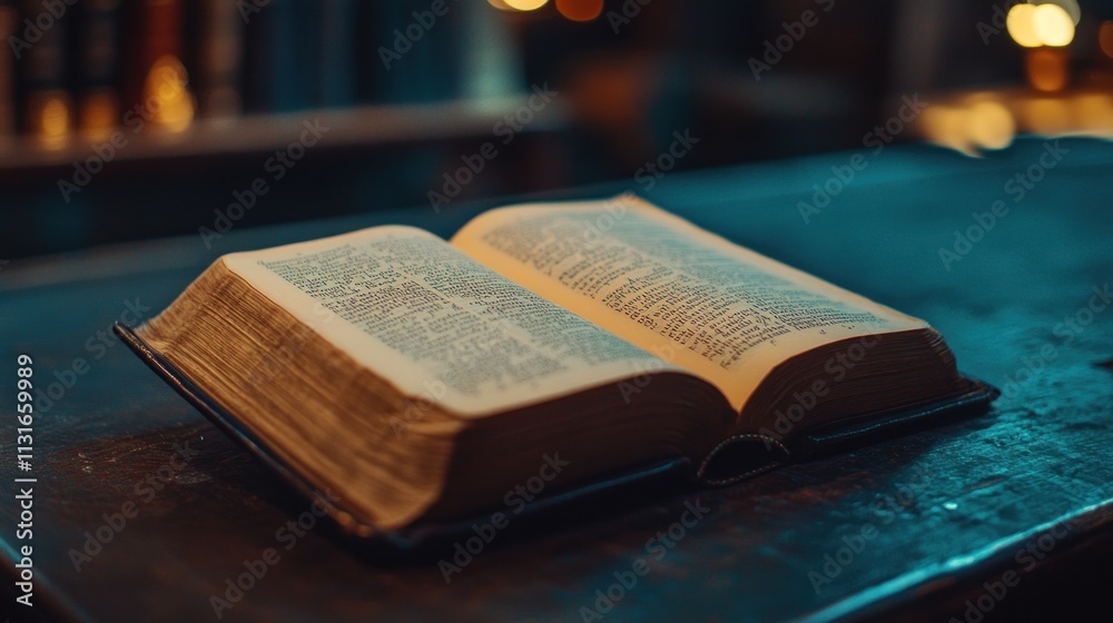 Obraz premium Open Book on Wooden Table