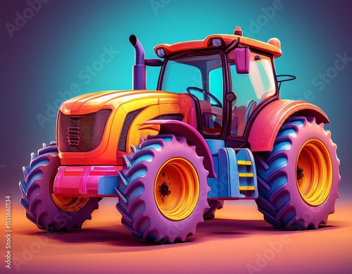 Colorful 3D tractor model set against a gradient background, showcasing vibrant design and playful aesthetics for agricultural themes photo