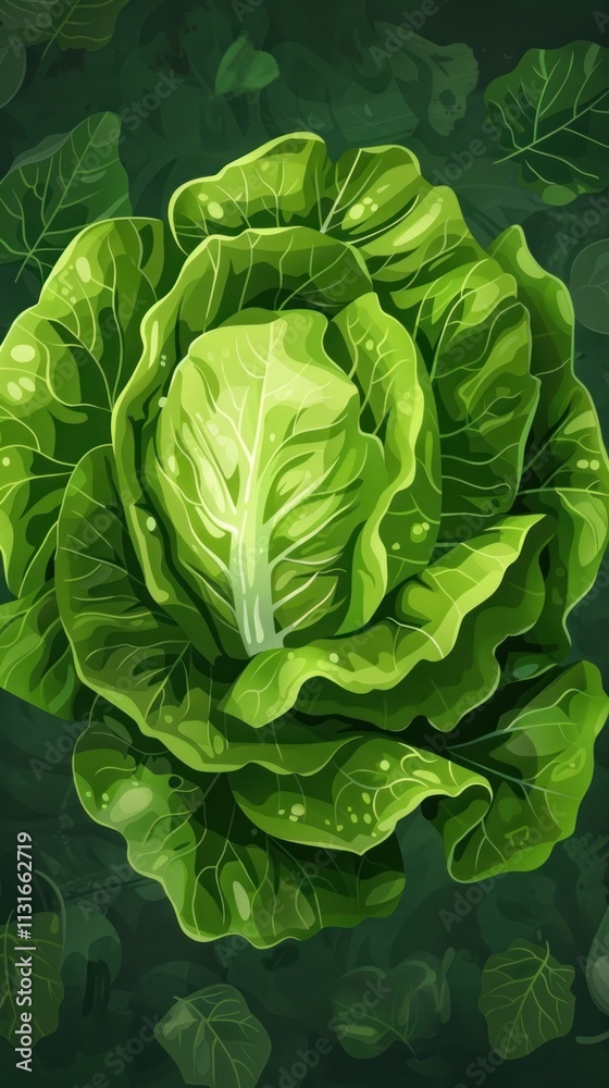 Fototapeta premium Closeup of a vibrant organic green lettuce head with crisp lush leaves in a natural garden setting Healthy fresh produce from sustainable farming or cultivation