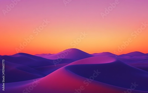 A stunning view of rolling dunes under a vibrant sunset, showcasing a gradient of purple and orange hues. This serene landscape invites tranquility and inspires wanderlust. photo